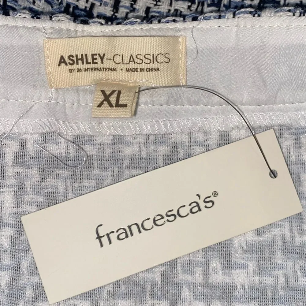 FRANCESCA’S Tweed Blue Black White Skirt